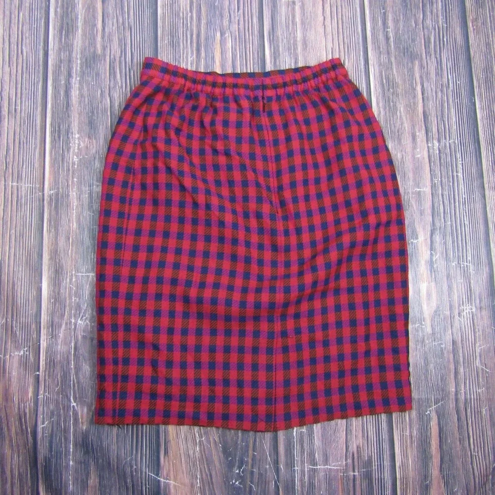 Patricia Magala Skirt Womens 8 Red Plaid Pencil Knee Length Lined Tweed Work